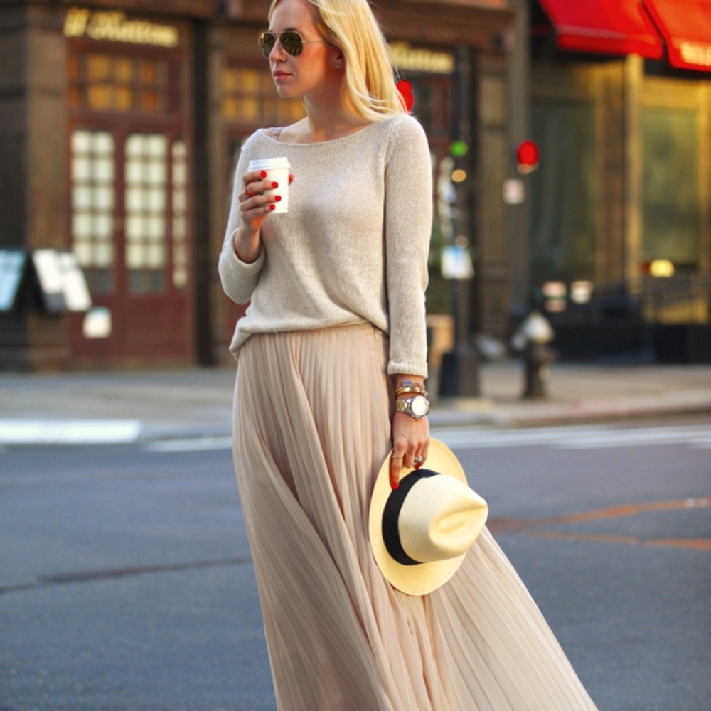 Zara Pleated Nude Maxi Skirt